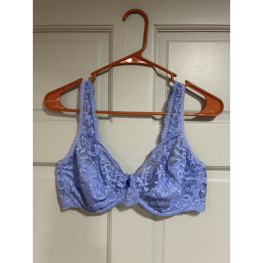 Bali Woman's Under-Wire Lace Bra Size 38DD Full Coverage Light Purple Floral